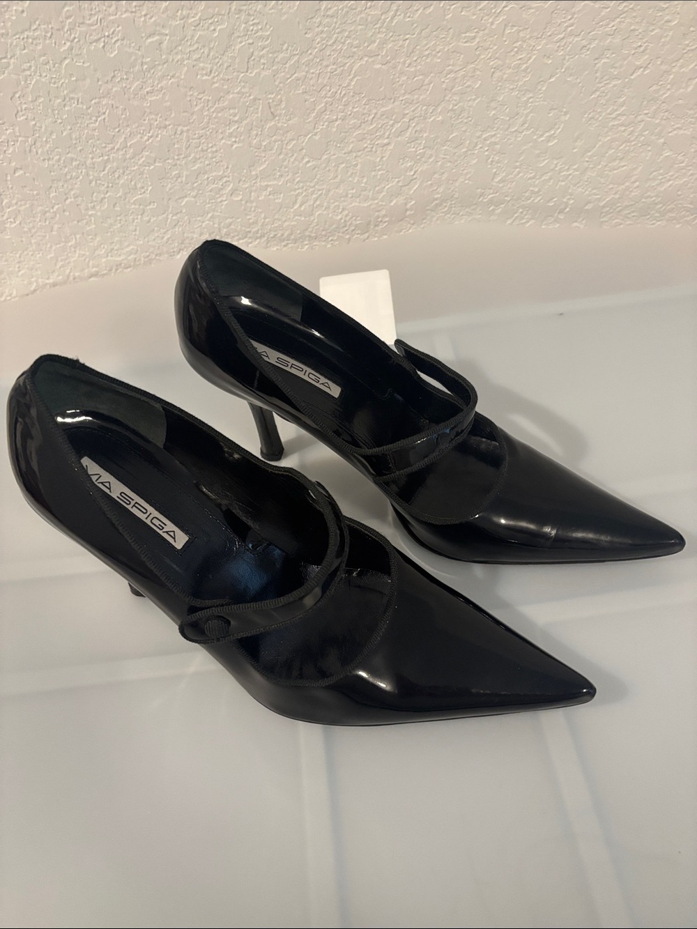 VTG Via Spiga Black patent leather Mary Jane SZ 9.5 pointed toe stiletto heel